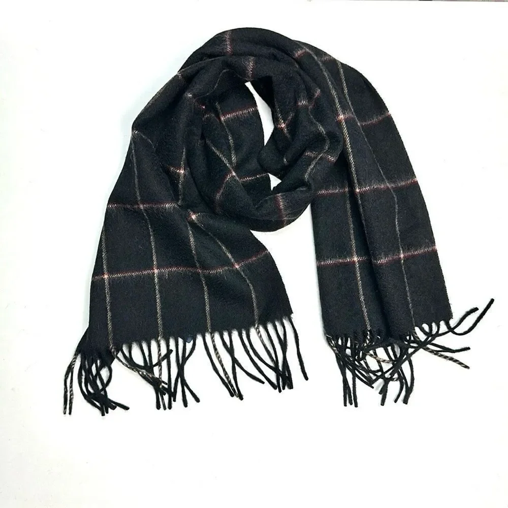 New Grant Thomas Wool Scarf Black Windowpane Men’s NWT